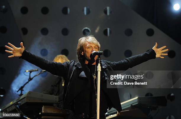 Jon Bon Jovi performs onstage during the MTV Europe Music Awards 2010 live show at La Caja Magica on November 7, 2010 in Madrid, Spain.