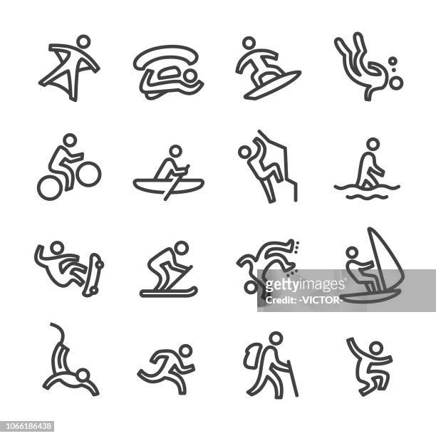 extreme sport-icons - line serie - rollschuhlaufen stock-grafiken, -clipart, -cartoons und -symbole