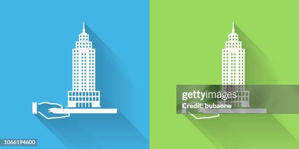 building model icon with long shadow - architecture model stock illustrations
