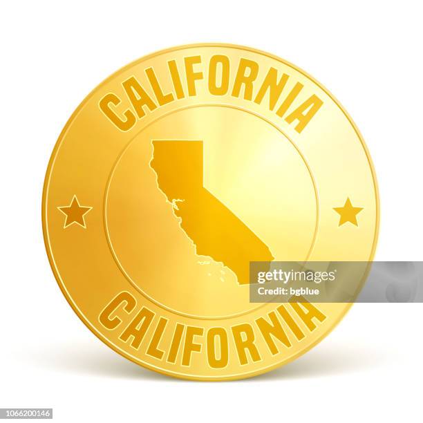 california - gold coin on white background - california gold country stock illustrations