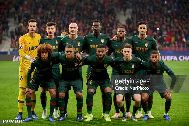 Line up Monaco during the UEFA Champions League match between Atletico Madrid and AS Monaco at Wanda Metropolitano Stadium in Madrid, Spain on...