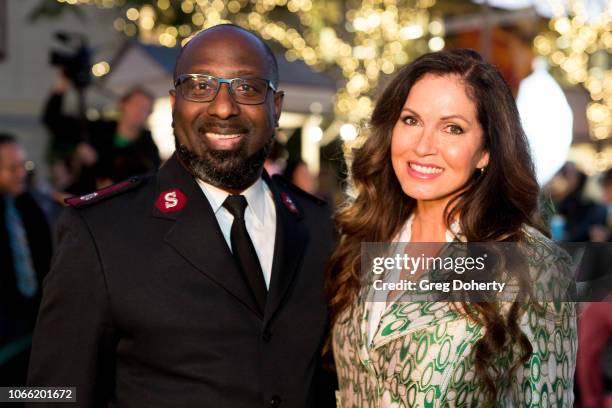 Major Osei Stewart and TV Host Lisa Guerrero attend The Salvation Army Celebrity Digital Kettle Kickoff Hollywood on November 27, 2018 in Los...