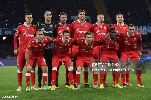 Players of Red Star pose for a team shot during the Group C match of the UEFA Champions League between SSC Napoli and Red Star Belgrade at Stadio San...