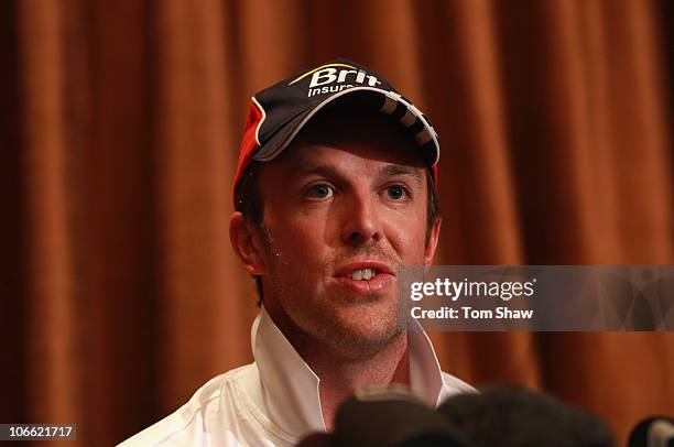 Graeme Swann of England speaks during a press conference at the Hyatt Hotel on November 8, 2010 in Perth, Australia.