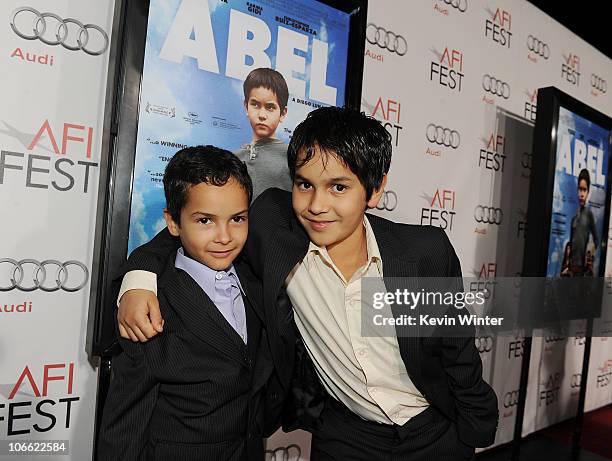 Actors Gerardo Ruiz-Esparza and Christopher Ruiz-Esparza arrive at "Abel" screening during AFI FEST 2010 presented by Audi at Grauman's Chinese...