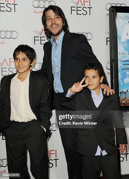 Director Diego Luna and actors Christopher Ruiz-Esparza and Gerardo Ruiz-Esparza arrive at "Abel" screening during AFI FEST 2010 presented by Audi at...