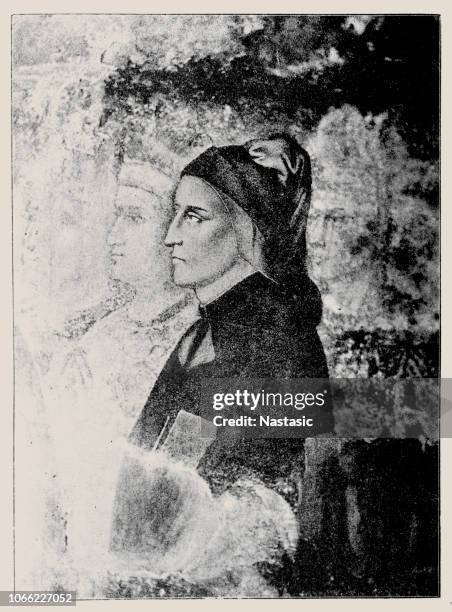 porträt von dante alighieri - dante italienischer dichter stock-grafiken, -clipart, -cartoons und -symbole