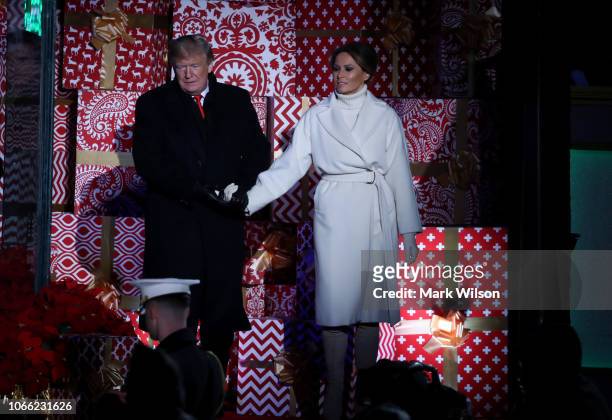 President Donald Trump and first lady Melania Trump attend the National Christmas Tree lighting ceremony held by the National Park Service at the...