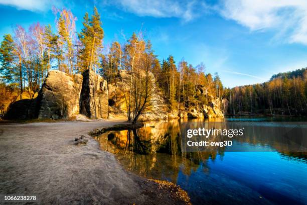 small lake in national park adrspach-teplice rocktown - czech republic autumn stock pictures, royalty-free photos & images