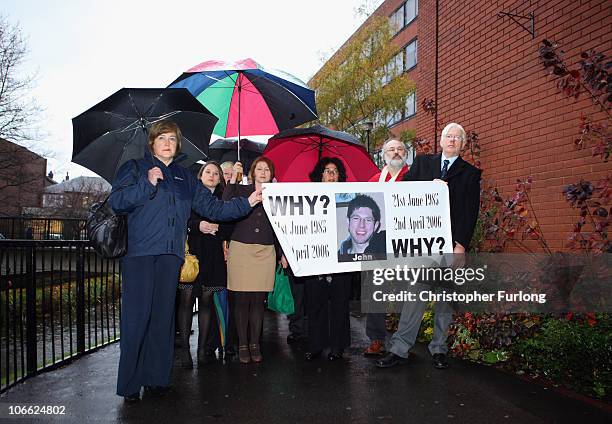 Cure the NHS campaigners arrive at Stafford Civic Centre for the Public Inquiry into Stafford Hospital on November 8, 2010 in Stafford, England. The...