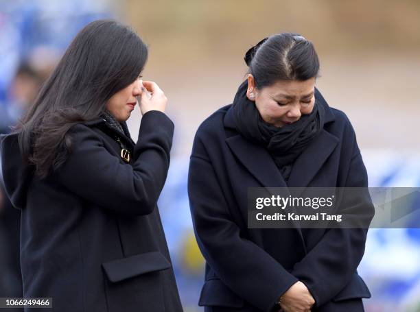 The late Vichai Srivaddhanaprabha's daughter Voramas Srivaddhanaprabha and wife Aimon Srivaddhanaprabha arrive at Leicester City Football Club to pay...
