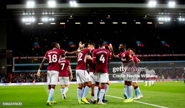 Anwar El Ghazi of Aston Villa scores a goal for Aston Villa during the Sky Bet Championship match between Aston Villa and Nottingham Forest at Villa...