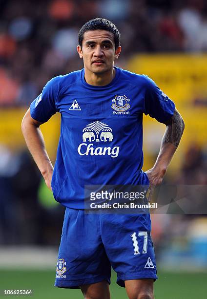 Tim Cahill of Everton in action during the Barclays Premier League match between Blackpool and Everton at Bloomfield Road on November 6, 2010 in...