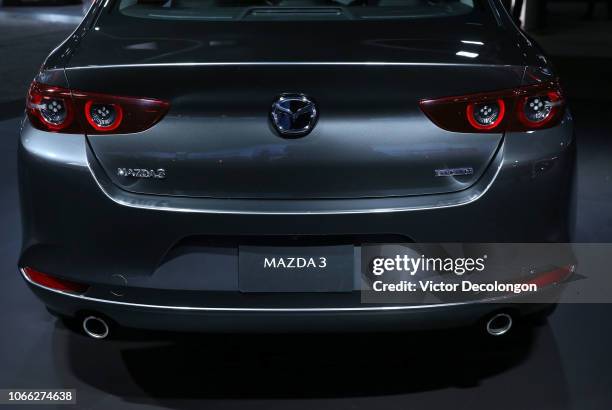 General view of the all-new Mazda3 is seen during the L.A. Auto Show on November 28, 2018 in Los Angeles, California.