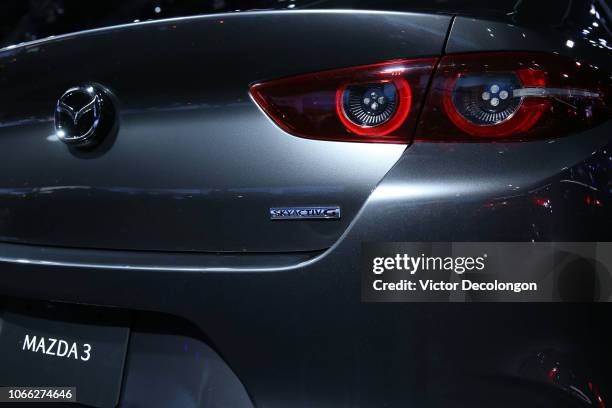 General view of the all-new Mazda3 is seen during the L.A. Auto Show on November 28, 2018 in Los Angeles, California.