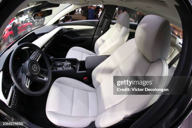 Detailed view of the interior of the all-new Mazda3 is seen during the L.A. Auto Show on November 28, 2018 in Los Angeles, California.