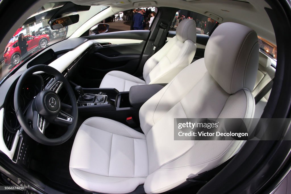A detailed view of the interior of the all-new Mazda3 is seen during ...