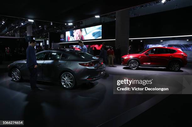 General view of atmosphere is seen at the Mazda booth during the L.A. Auto Show on November 28, 2018 in Los Angeles, California.