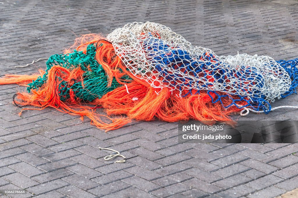 Several coloured fishing nets