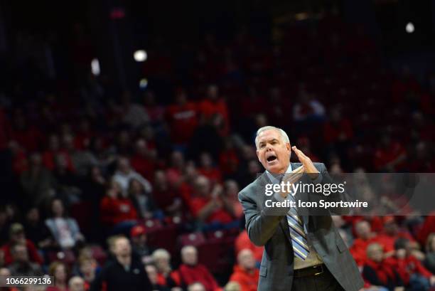 Brigham Young Cougars head coach Dave Rose calls a timeout during the Mountain WestMissouri Valley Challenge college basketball game between the...