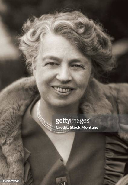 Portrait of Anna Eleanor Roosevelt , American author, diplomat and humanitarian. She was the wife of Franklin D. Roosevelt and served as a delegate...