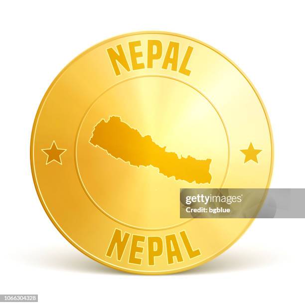 nepal - gold coin on white background - nepal illustration stock illustrations