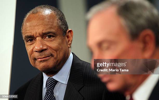 American Express CEO Kenneth Chenault and New York Mayor Michael Bloomberg announce "Small Business Saturday" at City Hall November 8, 2010 in New...