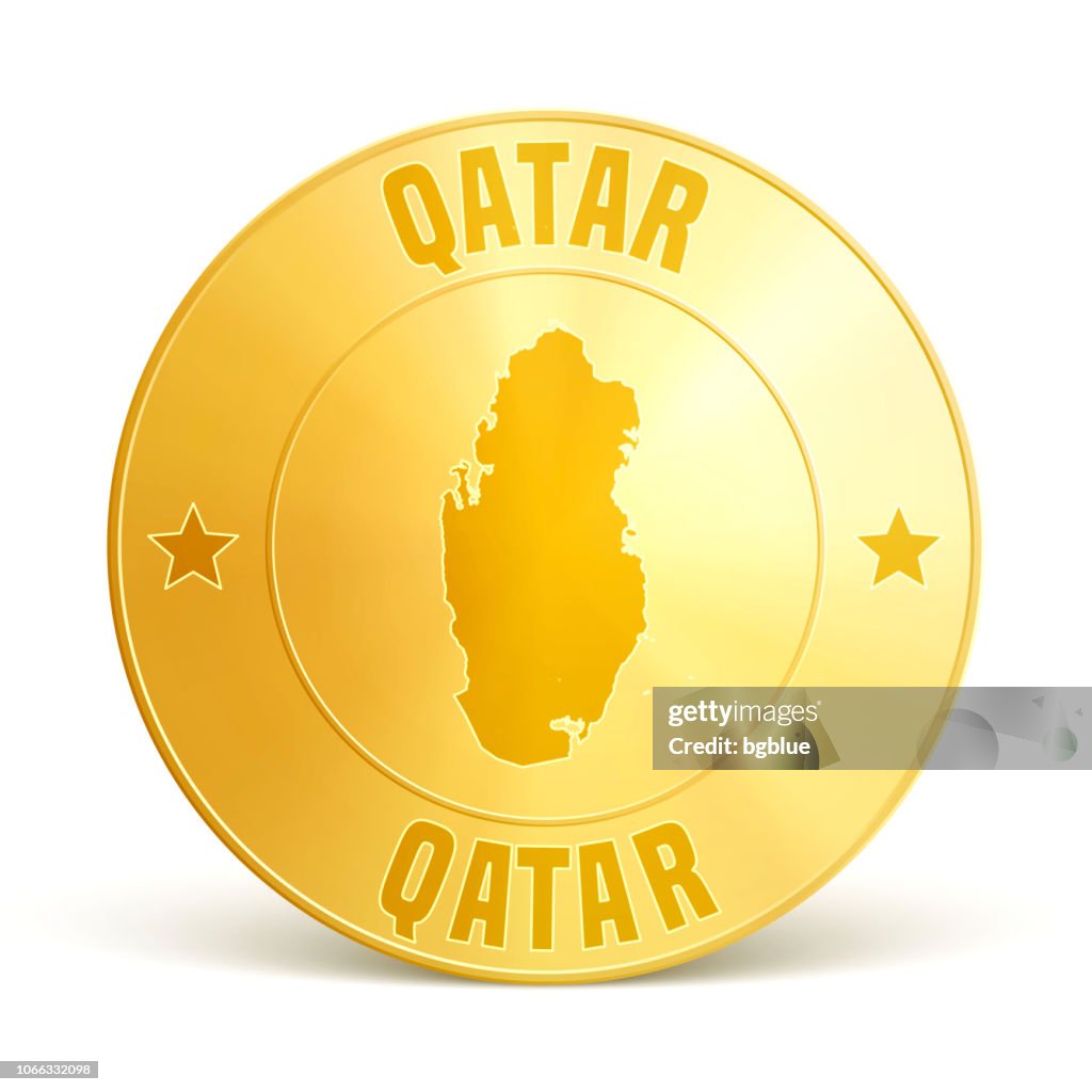 Qatar - moeda de ouro sobre fundo branco