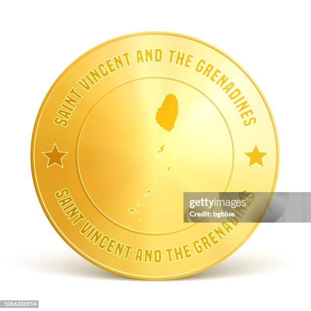 saint vincent and the grenadines - gold coin on white background - mustique stock illustrations
