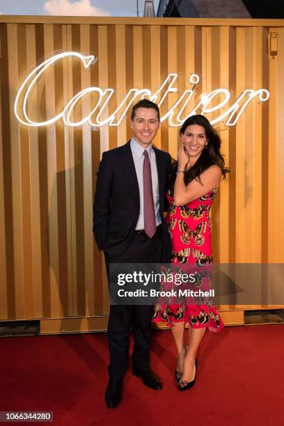 Tom Waterhouse and Hoda Vakili attend the Cartier Precious Garage Party on November 29, 2018 in Sydney, Australia.