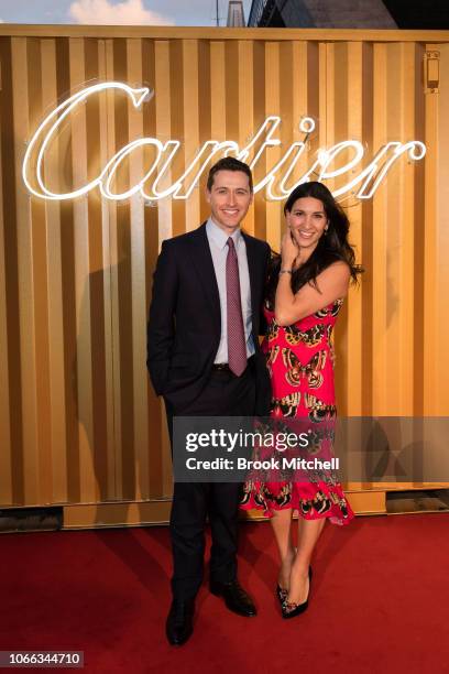 Tom Waterhouse and Hoda Vakili attend the Cartier Precious Garage Party on November 29, 2018 in Sydney, Australia.