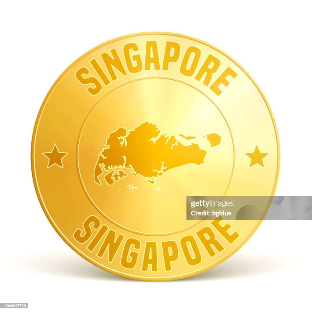 Singapore - Gold coin on white background