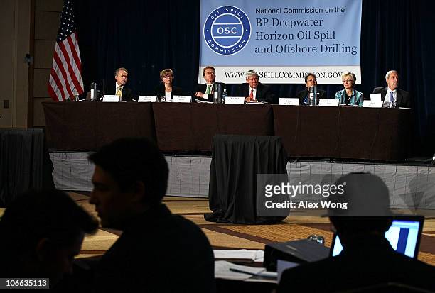 Members of the National Commission on the BP Deepwater Horizon Oil Spill And Offshore Drilling, Terry Garcia, Cherry Murray, co-chairs William Reilly...