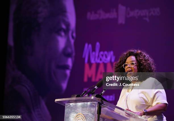 Media personality and activist Oprah Winfrey speaks during The Dignity of Women Conversation at The University of Johannesburg on November 29, 2018...