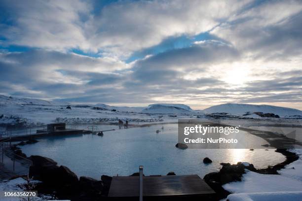 Panoramic view of Lake Myvatn in the northern part of Iceland, famous for its thermal waters.