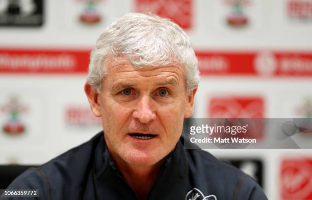 Mark Hughes during a Southampton FC press conference at the Staplewood Campus on November 29, 2018 in Southampton, England.
