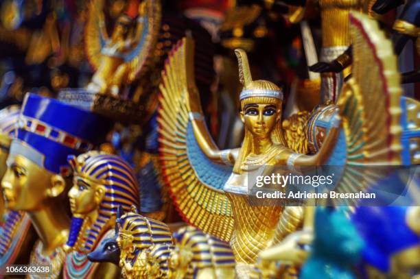 pharonic egyptian souvenir figurines - gold statue stock pictures, royalty-free photos & images