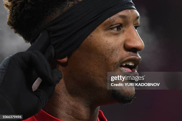 Spartak Moscow's Cape Verdean forward Ze Luis celebrates after scoring a goal during the UEFA Europa League group G football match between FC Spartak...