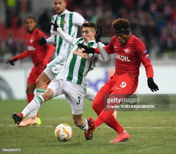 Spartak Moscow's Cape Verdean forward Ze Luis shoots to score the opener during the UEFA Europa League group G football match between FC Spartak...