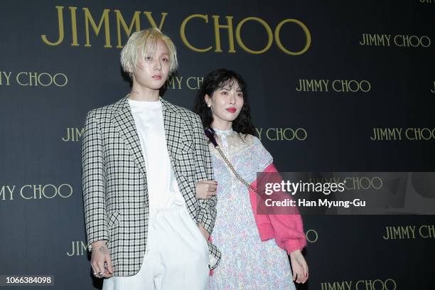 Singer Kim Hyo-Jong and Former member of girl group 4minute, Hyun-A attend the photocall for Jimmy Choo 'Diamond Sneakers' Launch on November 29,...