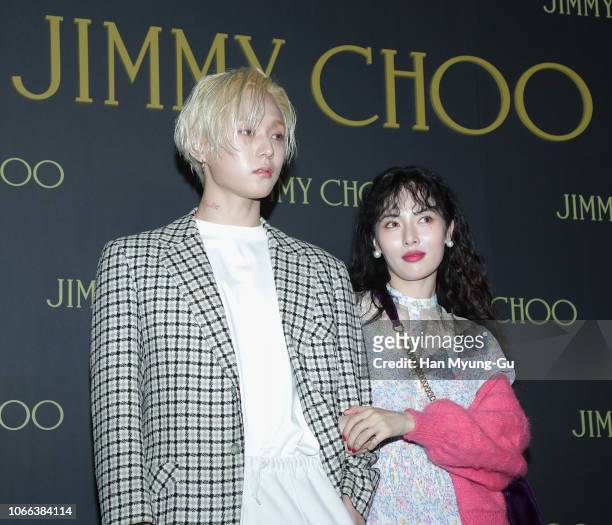 Singer Kim Hyo-Jong and Former member of girl group 4minute, Hyun-A attend the photocall for Jimmy Choo 'Diamond Sneakers' Launch on November 29,...