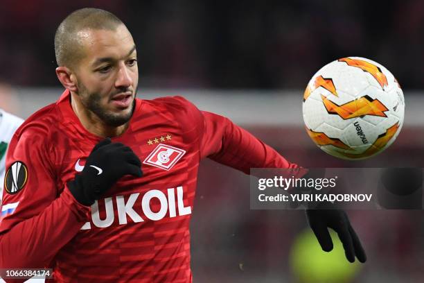 Spartak Moscow's Algerian midfielder Sofiane Hanni in action during the UEFA Europa League group G football match between FC Spartak Moscow and SK...