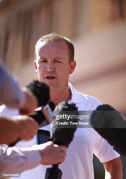 Andy Flower of England speaks to the media during a press conference at the Intercontinental Hotel on November 9, 2010 in Adelaide, Australia.