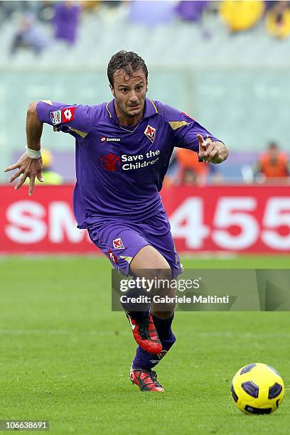 Alberto Gilardino of ACF Fiorentina in action during the Serie A match between Fiorentina and Chievo at Stadio Artemio Franchi on November 7, 2010 in...