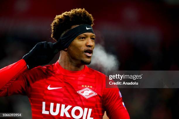 Ze Luis of Spartak Moscow celebrates after a goal during UEFA Europa League Group G soccer match between Spartak Moscow and Tapid Wien at the Stadion...