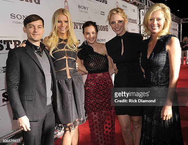 Producer Tobey Maguire, actors Gwyneth Paltrow, Leighton Meester, director Shana Feste and producer Jenno Topping attend the "Country Strong"...