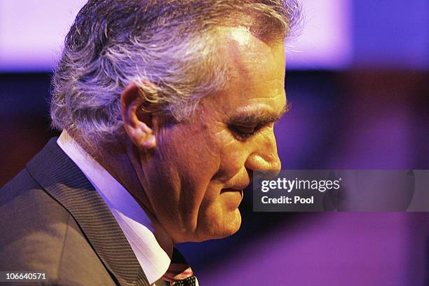 Adam Bonynge, the son of Dame Joan Sutherland, speaks during the Dame Joan Sutherland Memorial Service at the Sydney Opera House on November 9, 2010...