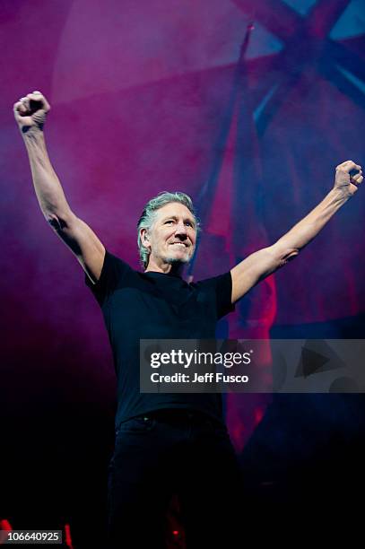 Roger Waters performs 'The Wall' in its entirety at the Wells Fargo Center November 8, 2010 in Philadelphia, Pennsylvania. Waters is celebrating the...