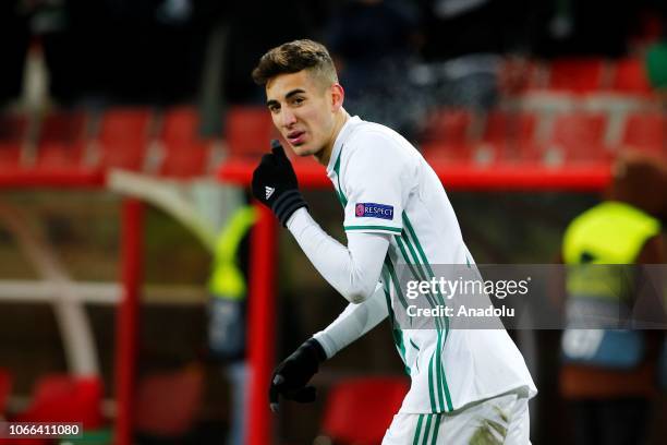 Mert Muldur of Rapid Wien celebrates after a goal during UEFA Europa League Group G soccer match between Spartak Moscow and Rapid Wien at the Stadion...