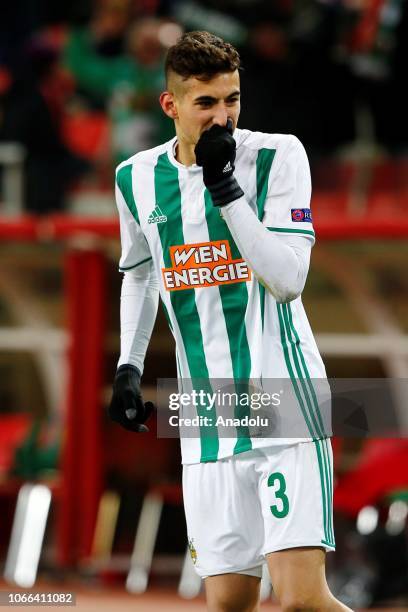 Mert Muldur of Rapid Wien celebrates after a goal during UEFA Europa League Group G soccer match between Spartak Moscow and Rapid Wien at the Stadion...